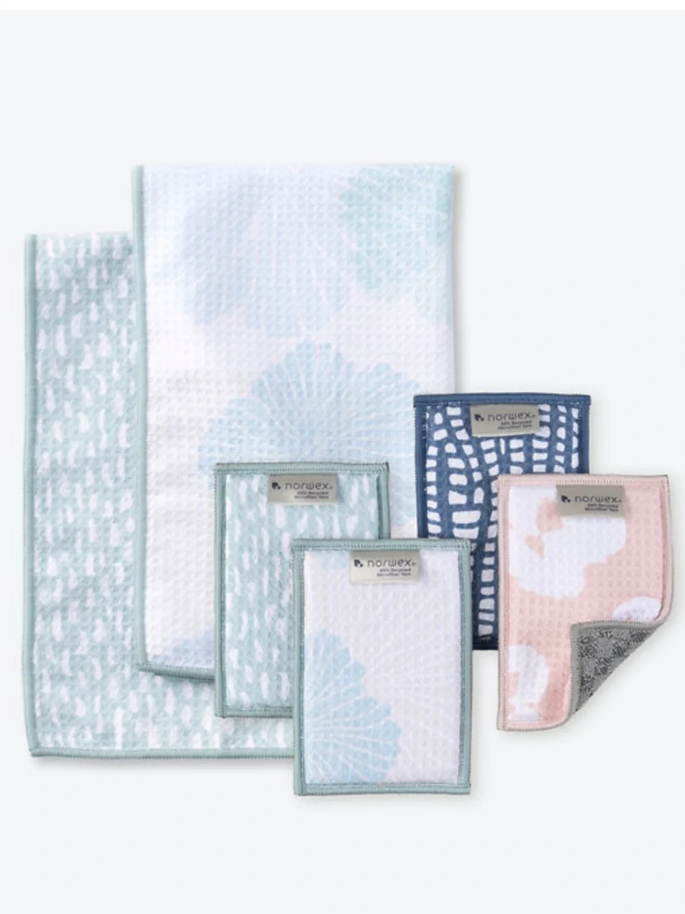 Norwex Waffle Weave Kitchen Set Tea Towels and dual sided sponges Set of 6 NWT